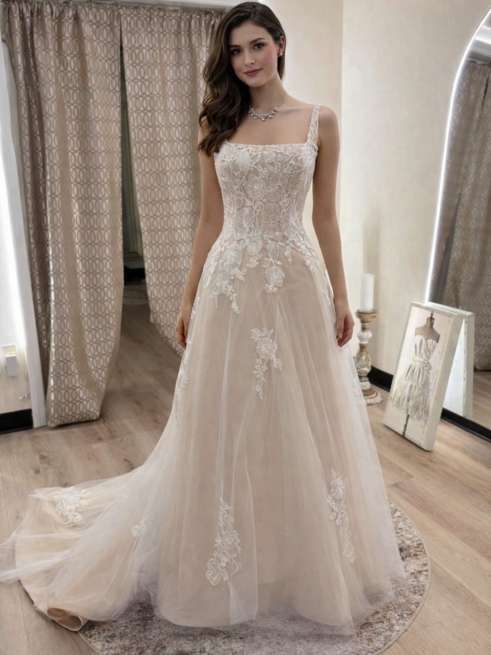 Ti Adora by Alvina Valenta Blush Ivory Lace A-Line Wedding Dress